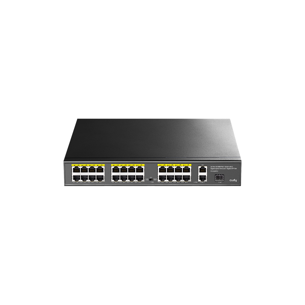 24-портен 10/100M PoE+ прекинувач со 2 гигабитни порти + 1SFP 300W (FS1026PS1)