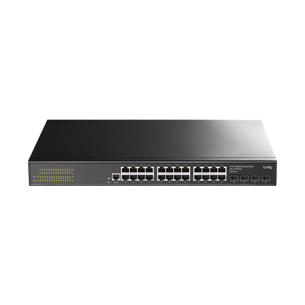 24-портен управуван гигабитен прекинувач Layer 2 со 4 гигабитни SFP слотови (GS2024S2)